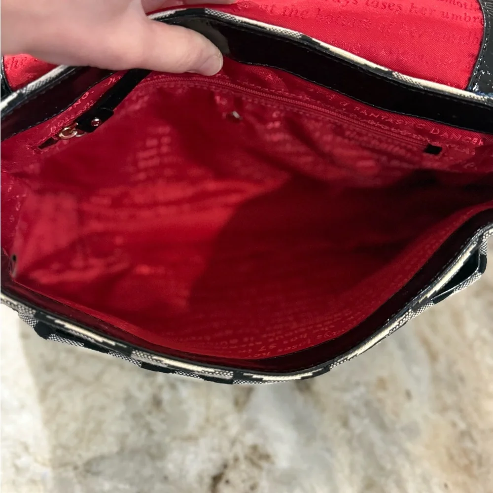 Unique and lovely EUC patent and cloth Kate spade flap bag barely worn